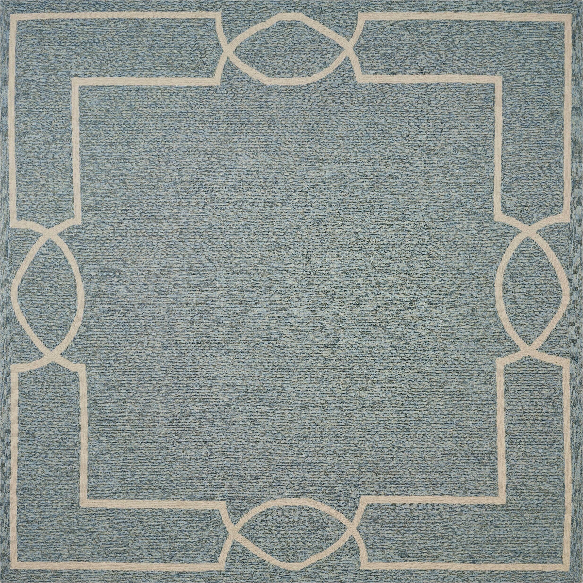 8'X11' Spa Blue Beige Hand Hooked Uv Treated Bordered Indoor Outdoor Area Rug 8'X11' Spa Blue Beige Hand Hooked Uv Treated Bordered Indoor Outdoor Area Rug