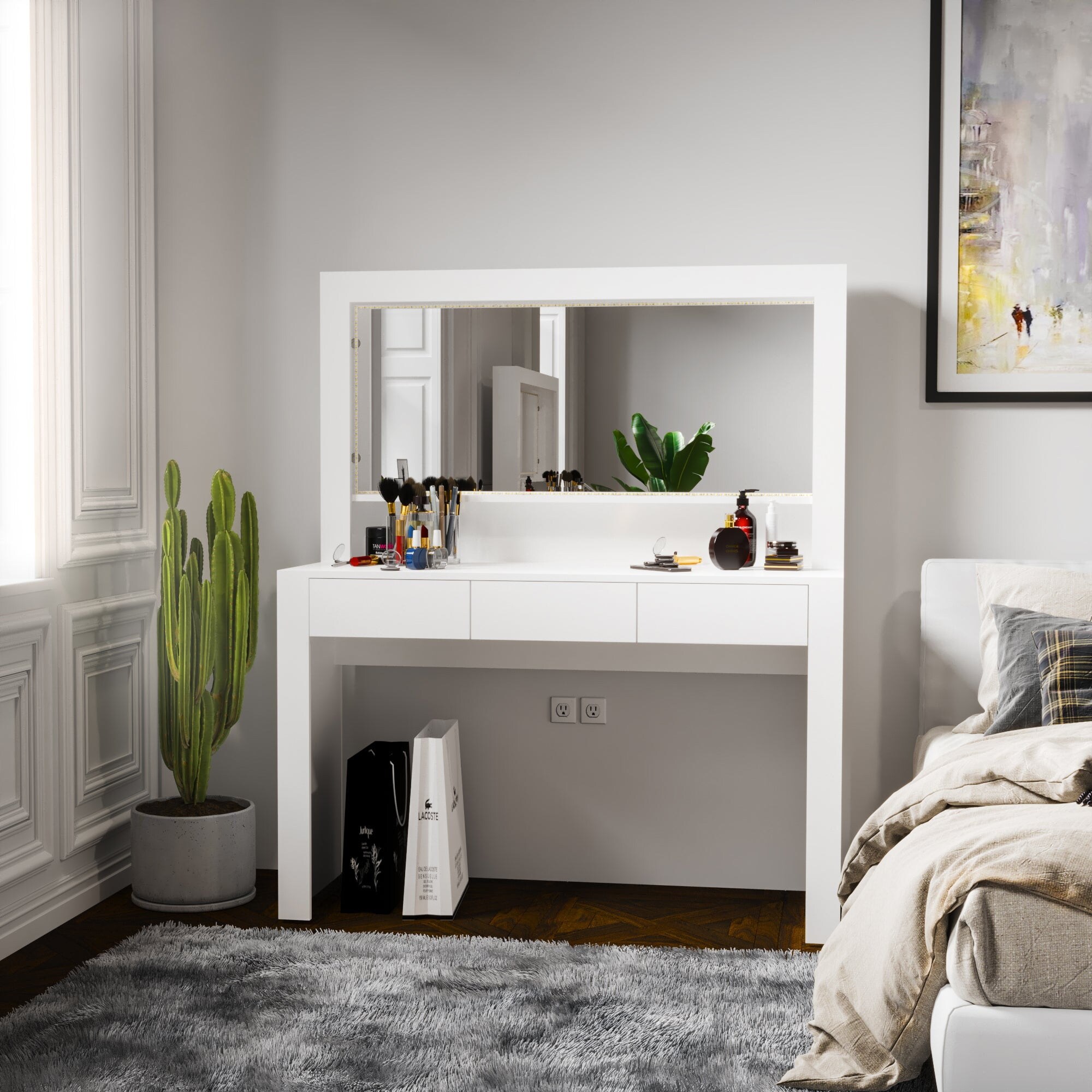 Genesis Modern White Painted Vanity Table LED Lights for Bedroom Bed Bath Beyond 37980487