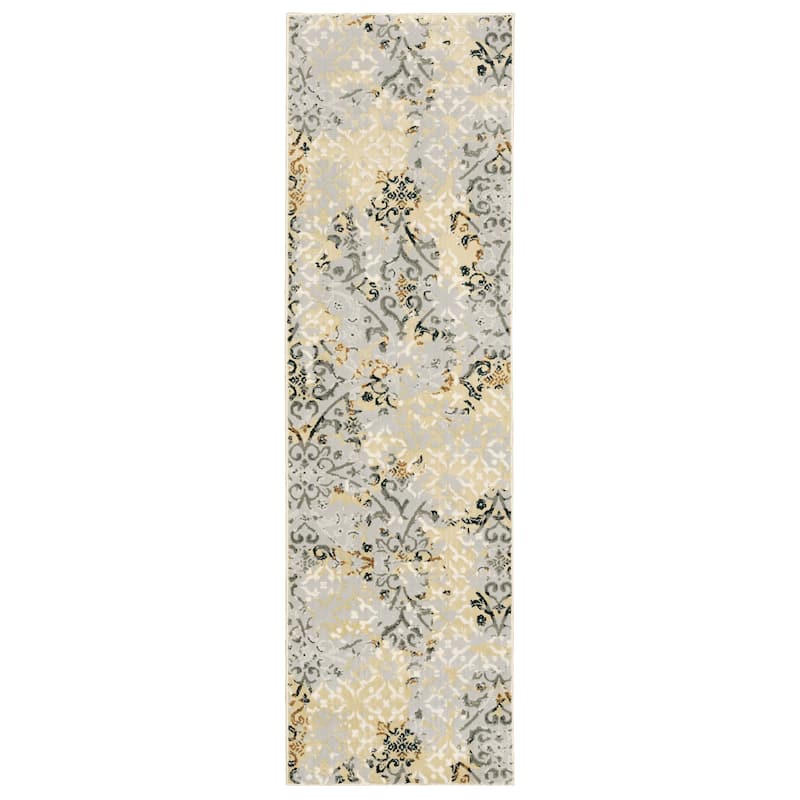 Style Haven Magistros Textured Floral Lattic Grey and Goldtone Area Rug - 2'3" x 7'6" Runner - Grey/Gold - Runner