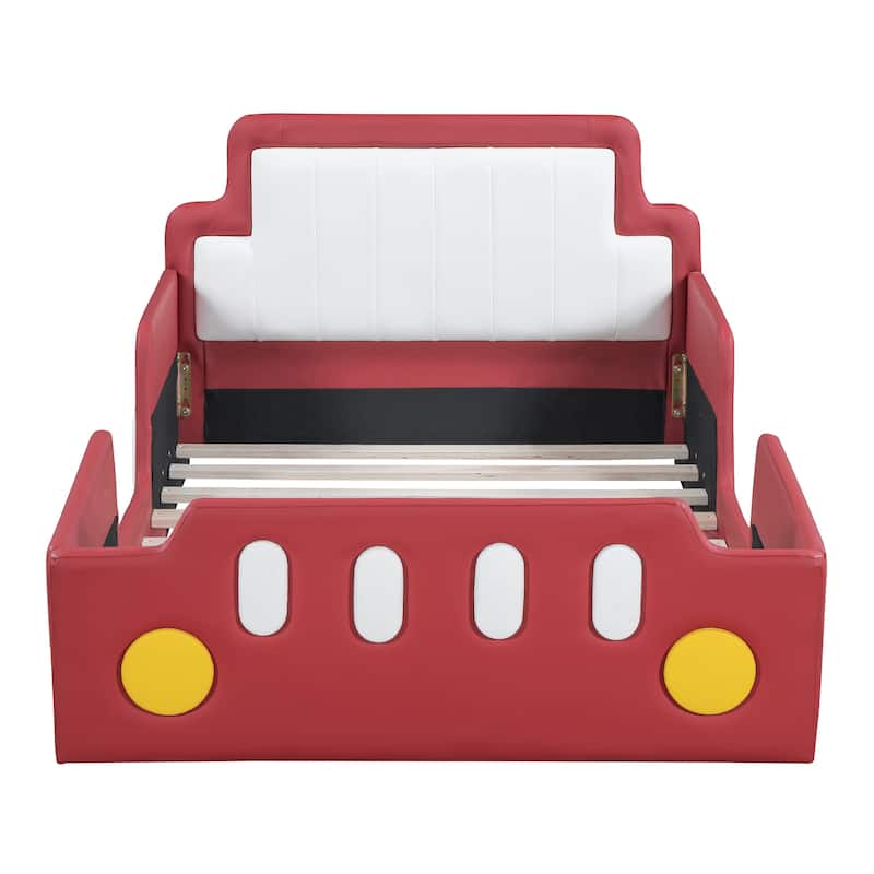 Red Modern Design Twin Size Race Car-Shaped Platform Bed with Wheels for Bedroom