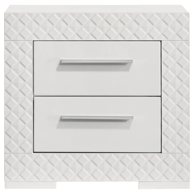 White High Gloss 2-Drawer Nightstand with Felt Lined Top Drawer, Modern Italian Style and Durable Construction