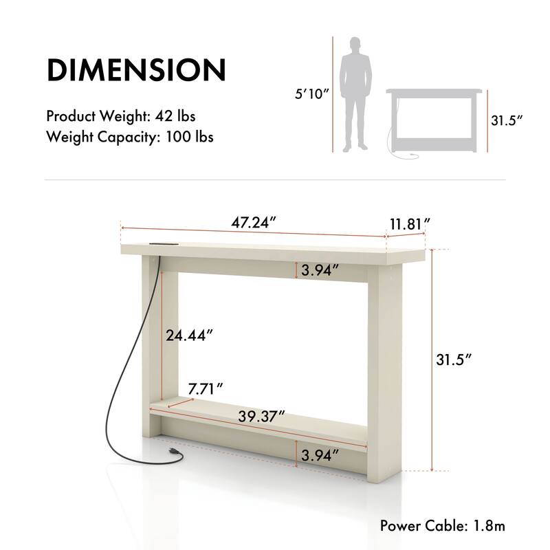 24/7 Shop At Home Modern 32-inch 2-Shelf Console Table with Charging Stations and USB Ports