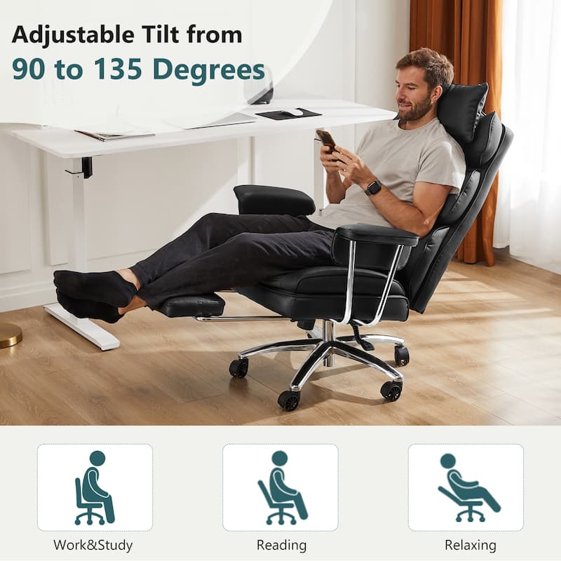 Office chair - high backrest with footstool and lumbar cushion