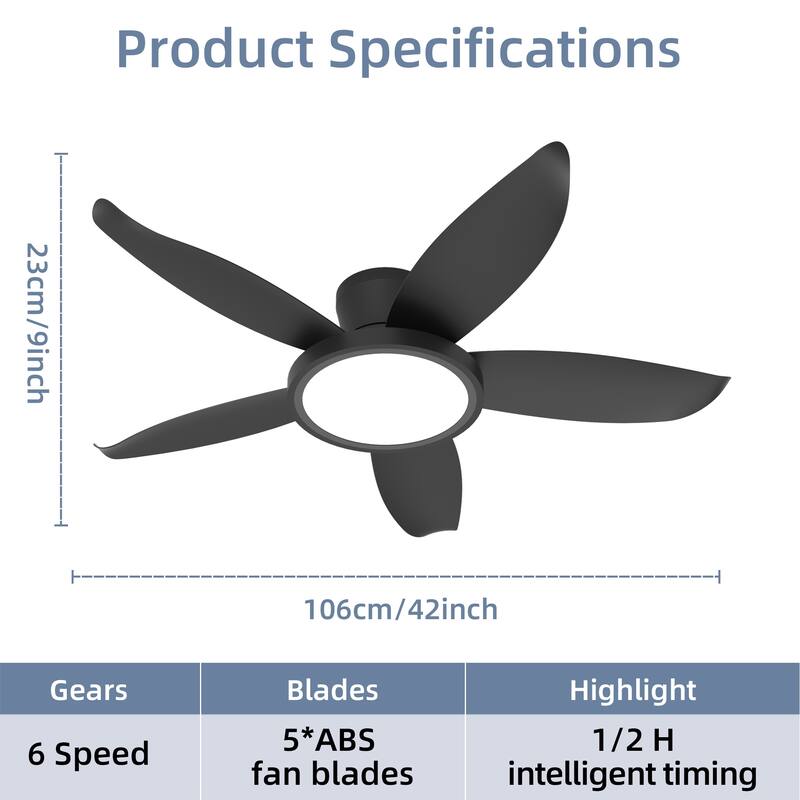 42-inch Eye-Protection Light Source Black Fan Blades High Airflow Plug-in Fan Blades ABS Plastic Fan Blades Ceiling Fan Light