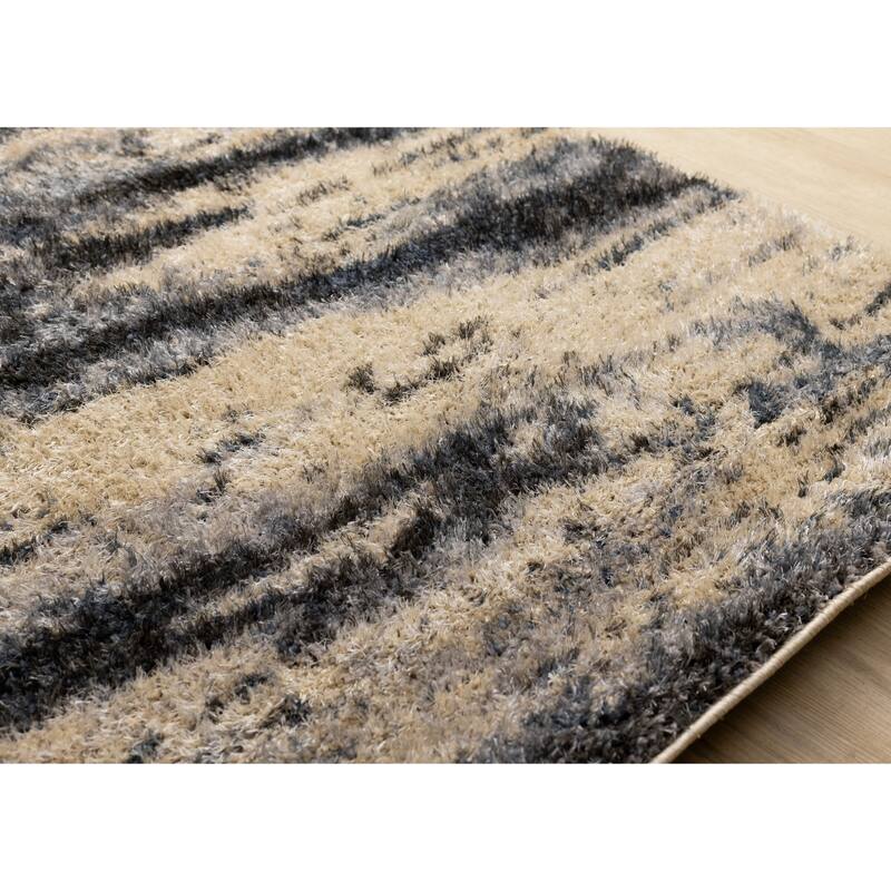 Beige Grey Black Distressed Soft High-Traffic Rug