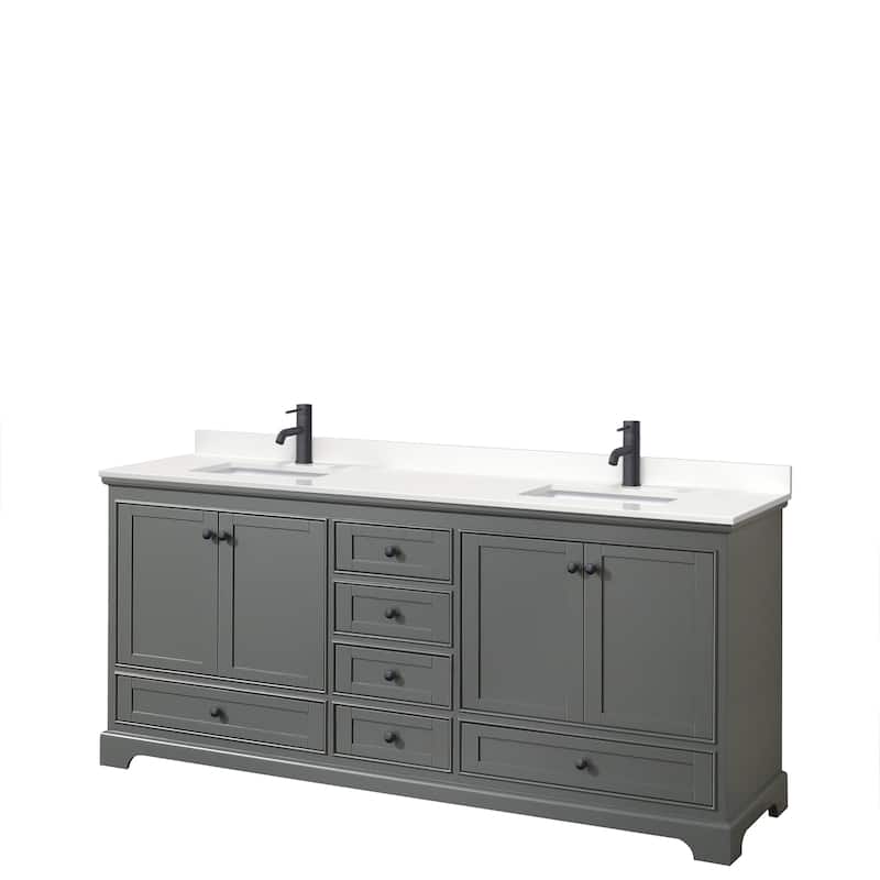 Deborah 80-inch Double Vanity, Quartz Top - Dark Gray, Black Trim, White Quartz Top