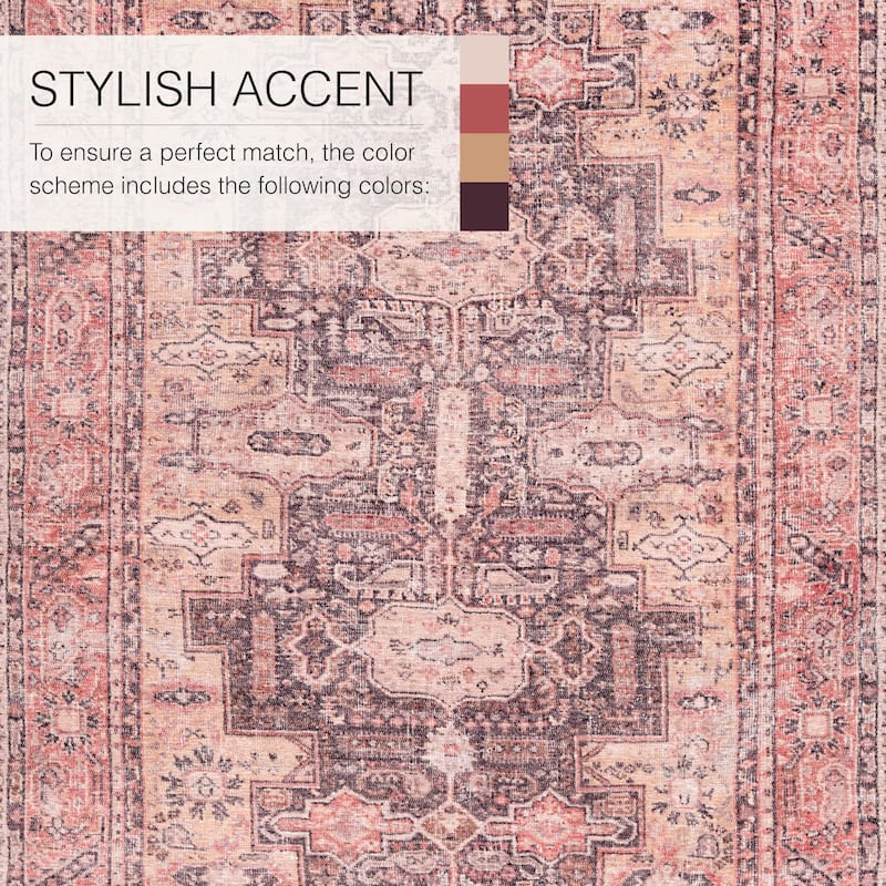 Cosima Machine Washable Medallion Pink/ Dark Purple Area Rug