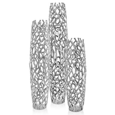 Rough Silver Twigs Pattern Barrel Floor Vase