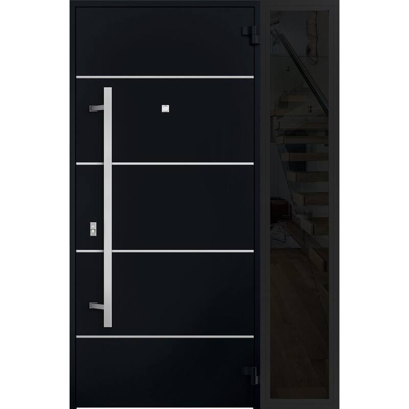 Front Prehung Steel Door 6083 Black Enamel Top Window Sidelite Stainless Inserts W36xH80+16 Lh I Bedroom Door Bathroom Door