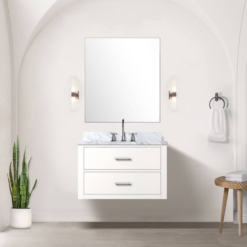 Castor Bath Vanity with Carrara Marble Top, Sink, Mirror and Faucet