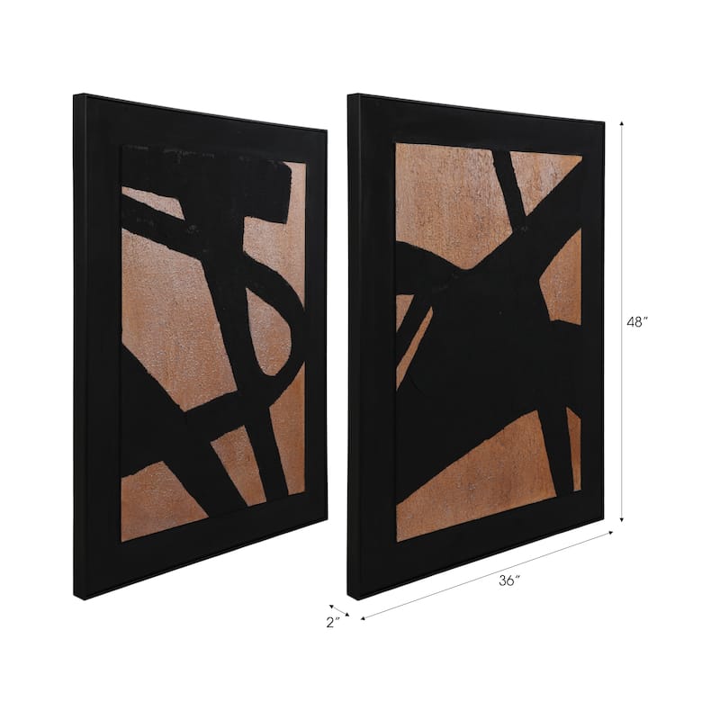 Wood Canvas Wall Arts Abstract Brush Strokes (Set of 2) - 48" Black