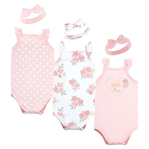 slide 1 of 1, Hudson Baby Infant Girl Sleeveless Bodysuit and Headband Set, Soft Pink Roses 0-3 Months - Soft Pink Roses