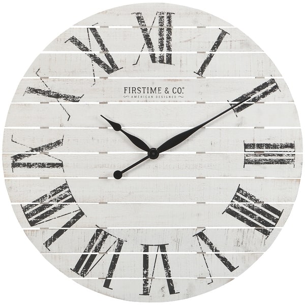 Farmhouse Shiplap Wall Clock, American Crafted, White, Wood, 29 x 2 x 29 in - White