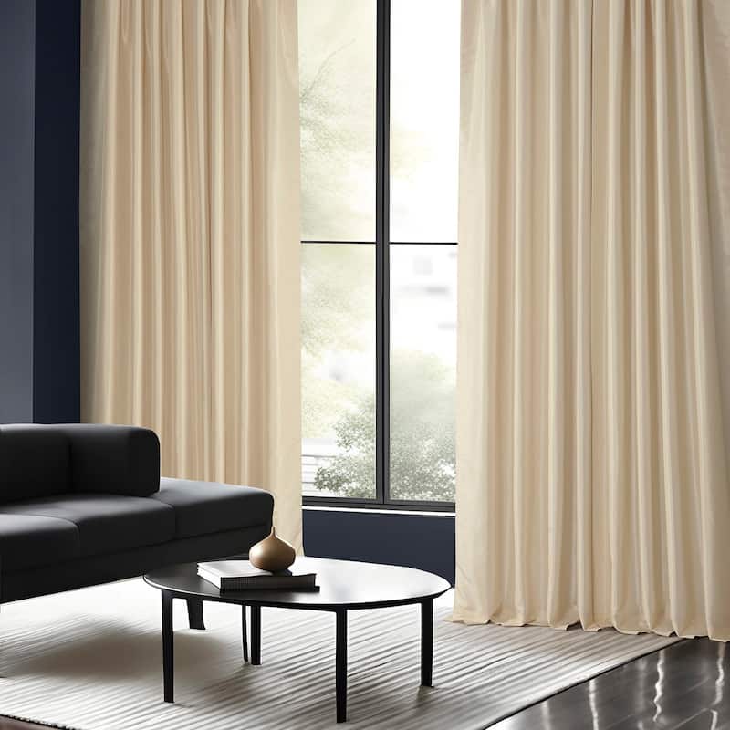 Exclusive Fabrics Solid Vintage Textured Faux Dupioni Silk Pleated Blackout Curtain (1 Panel)