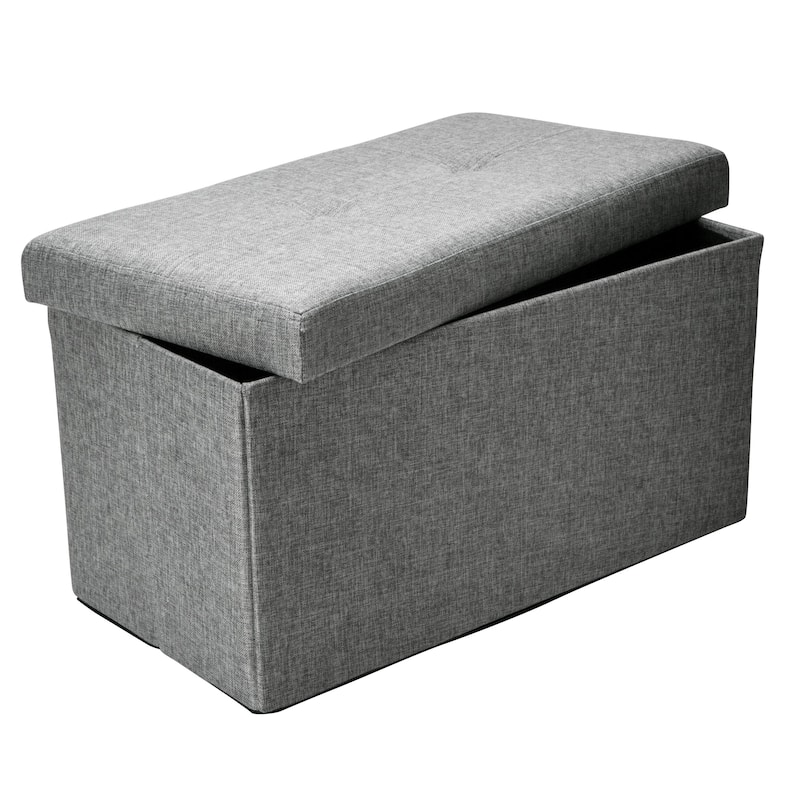 Simplify Grey Linen Look Double Foldable Ottoman - 30" x 15" x 15"