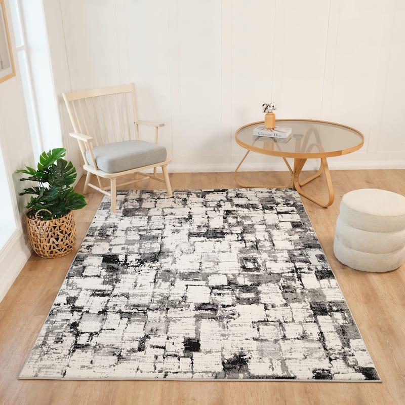 Cairo Collection Transitional Bone/Black Abstract Area Rug