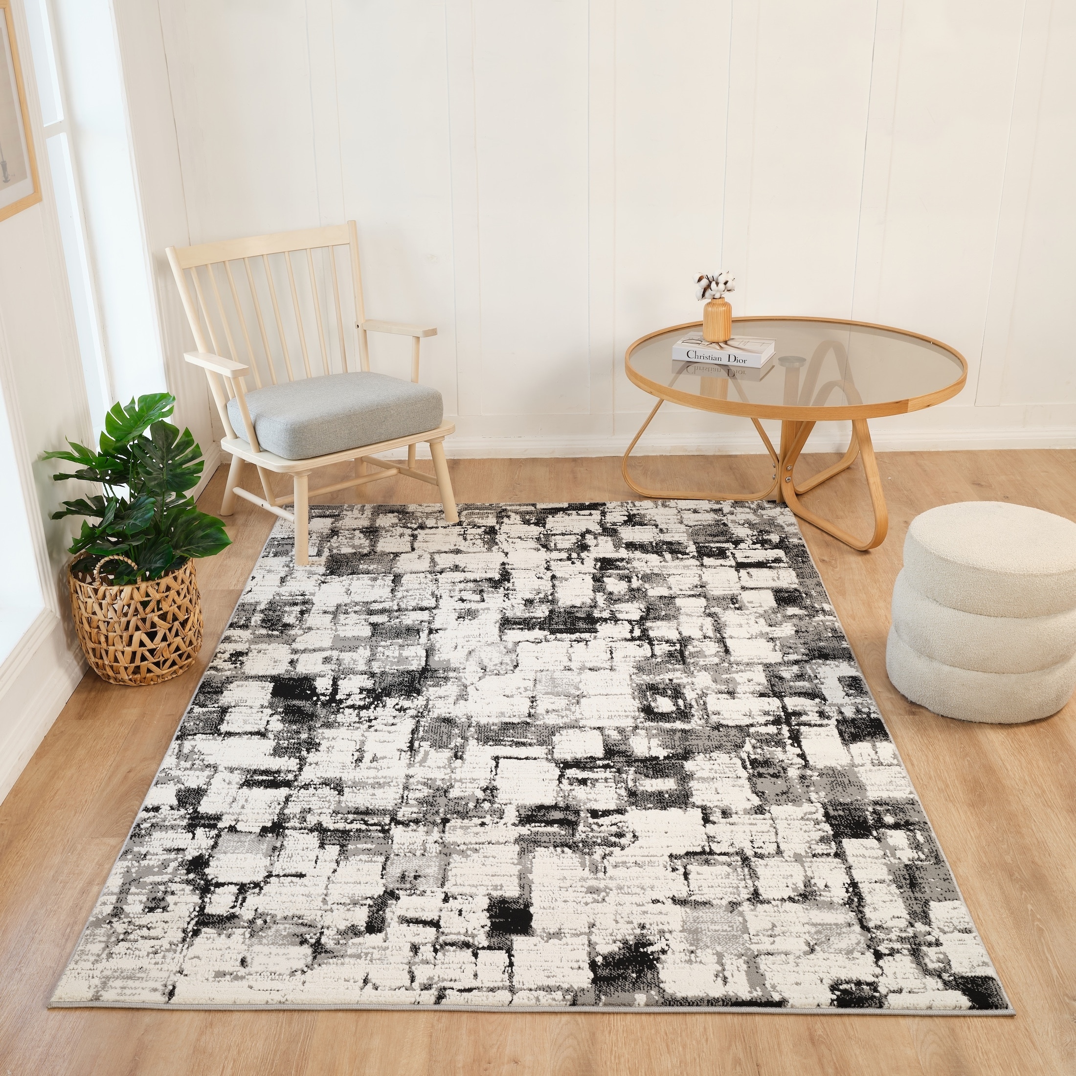 MDA Rugs Cairo Collection Transitional Bone/Black Abstract Area Rug