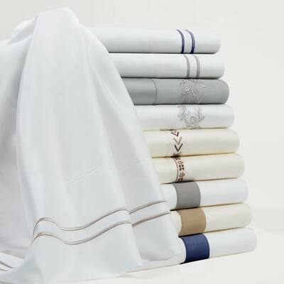 Hiend Accents 350TC Gray Scroll Embroidered Sheet Set, White, 4PC