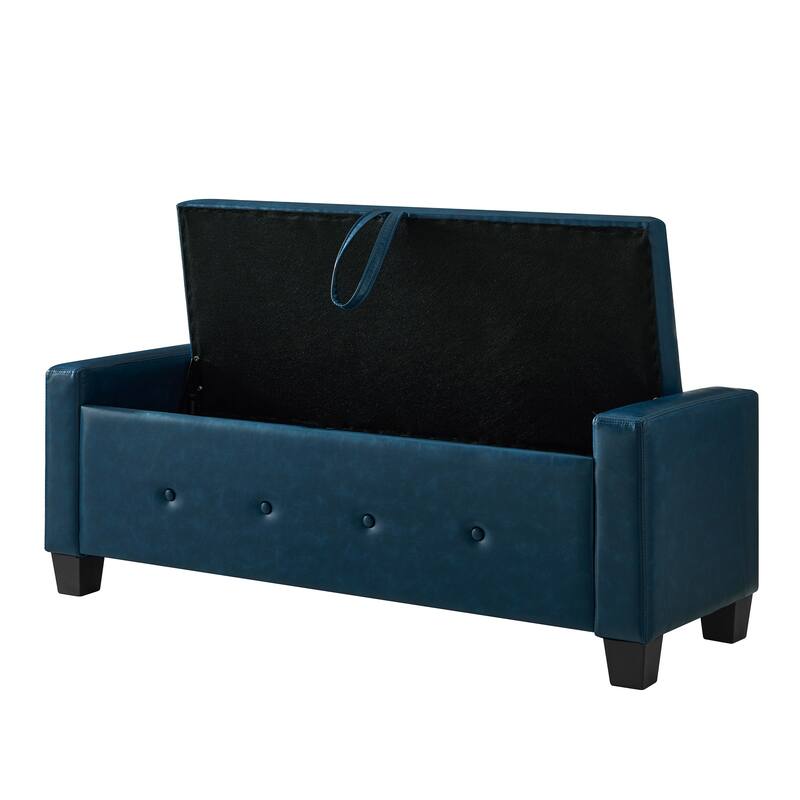 Tufted Faux Leather Storage Ottoman Bench for Bedroom, Living Room & Hallway, 48" Multifunctional Upholstered End of Bed Bench