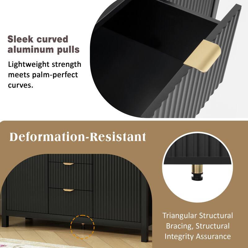 2 Door Sideboard with Adjustable Shelves and Drawers, Storage Console Table with Metal Handles for Living Room