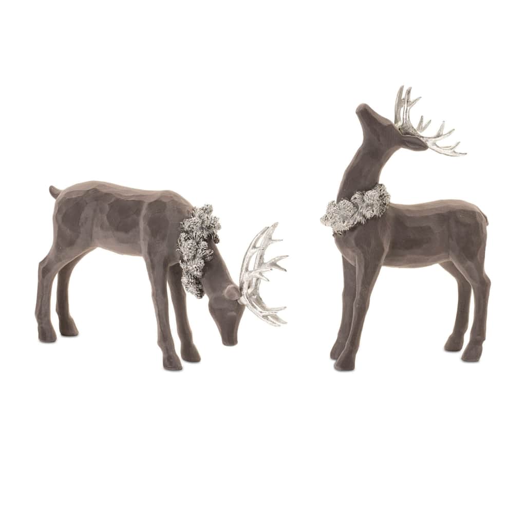 Reindeer with Wreath Christmas Figurines - 13" - Set of 2
