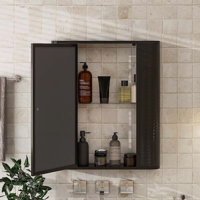 Wall-Mounted Bathroom Cabinet with Mirror,Metal Framed Mirrored Door,2 Shelves for Storage