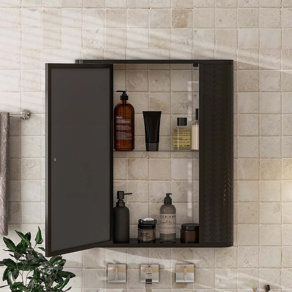 Wall-Mounted Bathroom Cabinet with Mirror,Metal Framed Mirrored Door,2 Shelves for Storage