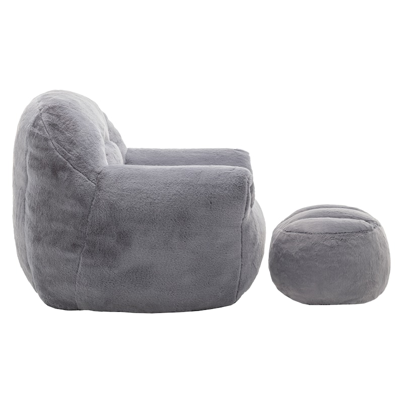 Comfy Bean Bag Sofa With Back Support, With Footstool,Faux Fur Bean Bag Chair For Adults And Kids