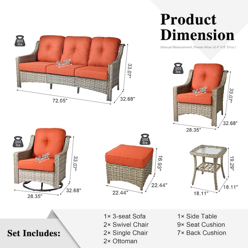 XIZZI 8-piece Patio Furniture Set Wicker Outdoor Swivel Chairs