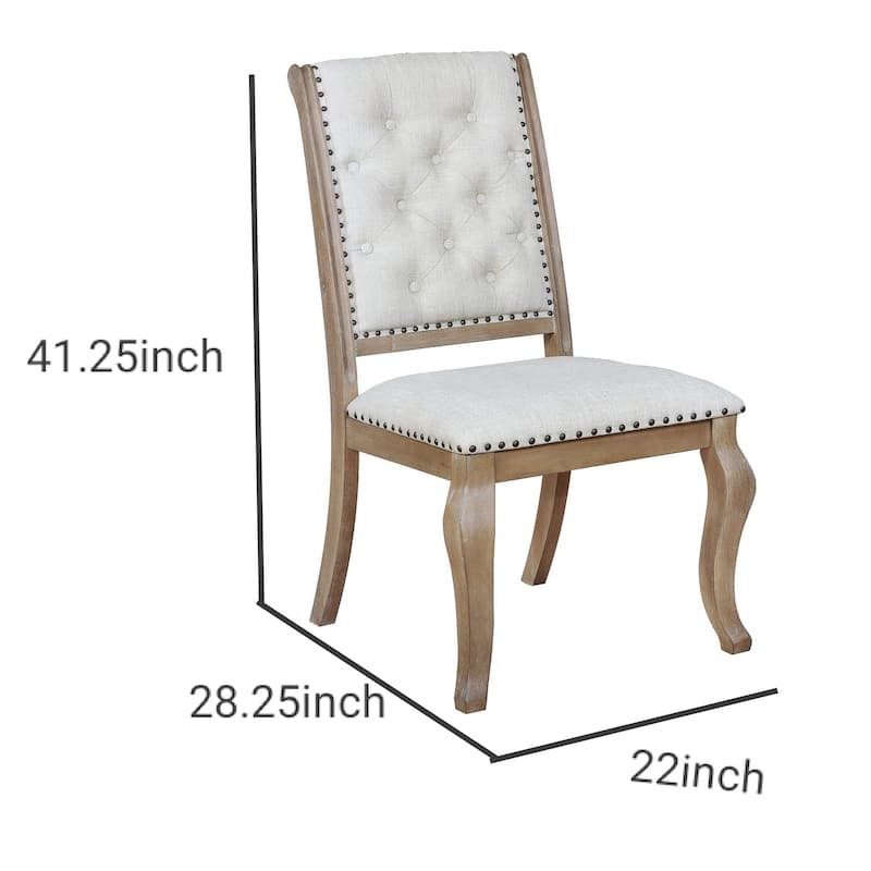 Button Tufted Fabric Side Chair with Cabriole Legs,Set of 2,Brown and Cream