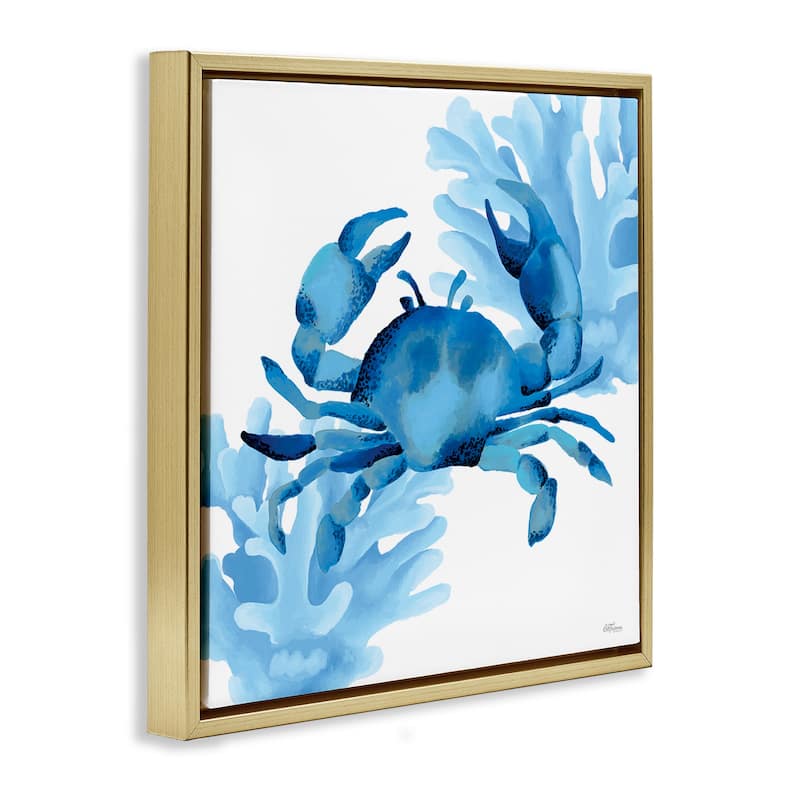 Stupell Blue Tone Crab & Coral Framed Floater Canvas Wall Art Design By Cat Thurman Designs