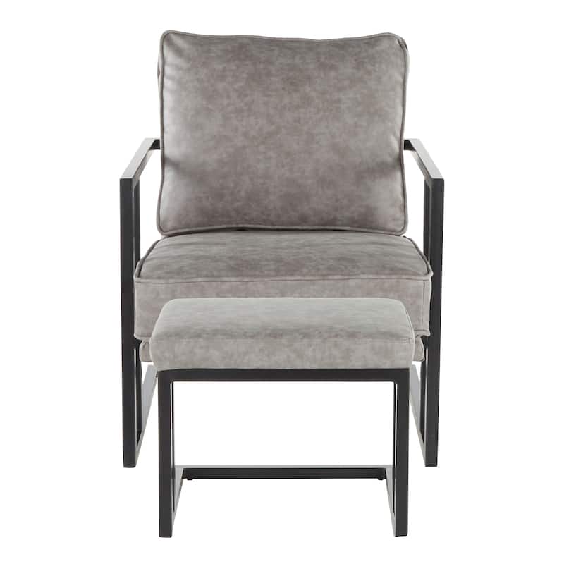 Roman Industrial Faux Leather Lounge Chair & Ottoman Set - Grey