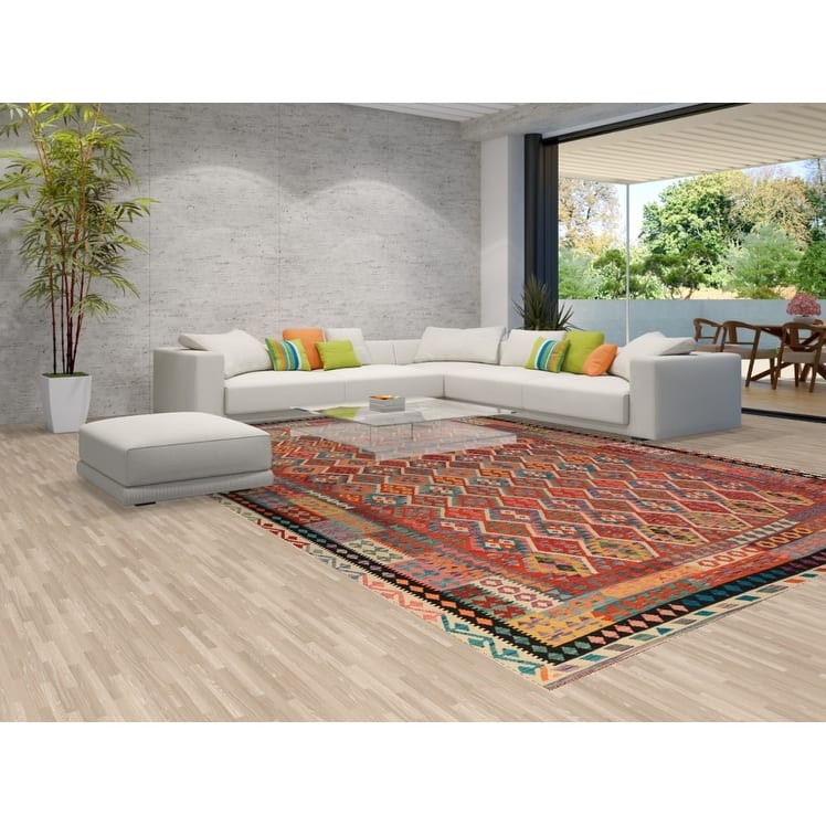 Southwestern Style Kilim Oriental Large Rug Flatweave Wool Carpet - 10'0"x 14'9"