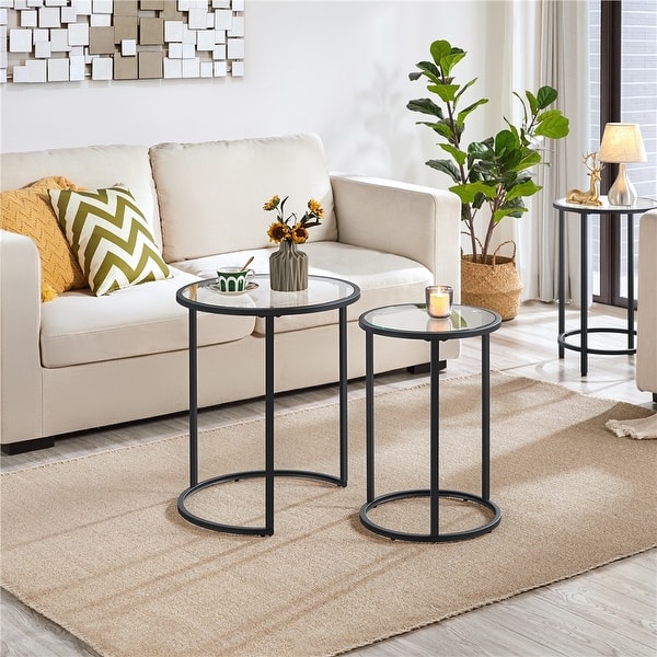 slide 2 of 13, Yaheetech Round Nesting End Table Set with Glass Top for Small Space