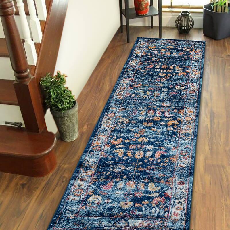 Aurelia Hiro Bordered Area Rug - 2'6" x 10'3" Runner - Blue