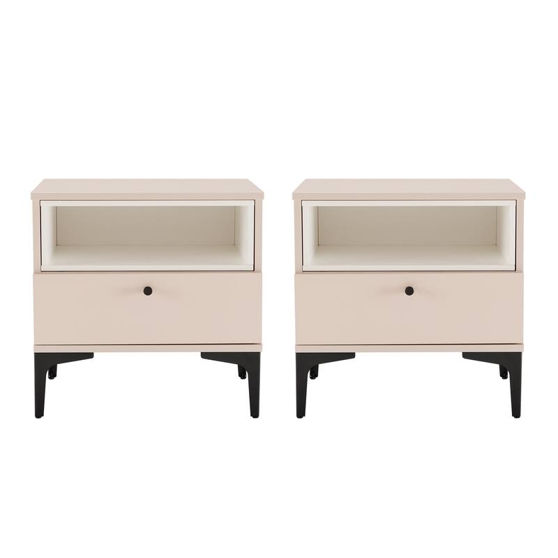 Manhattan Comfort Modern Amara 1 Drawer Metal Leg Nightstand Set of 2