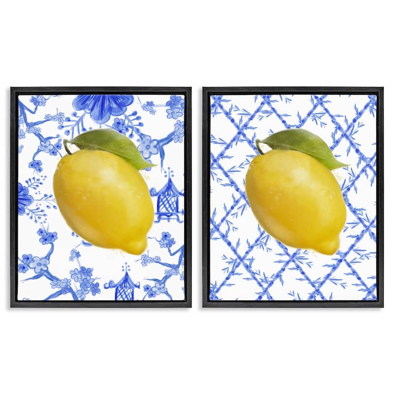 Stupell Classic Chinoiserie Lemons Framed Floater Canvas Wall Art Design By Matthew Piotrowicz (Set of 2) - 25 x 31 - Black