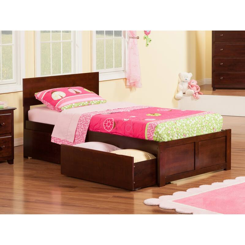 Asian Platform Bed with Storage Drawers - Modern Style Bed Frame & Flat Panel Footboard