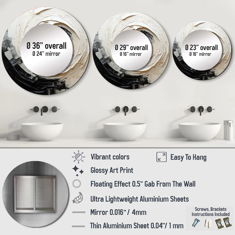 Designart "Minimalist Spiral" Abstract Spirals Round Mirror For Wall Decor Modern Black Round Bedroom Mirror Wall Decor