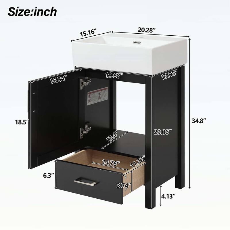 Minimalist Bathroom Vanity with Ceramic Sink,Wood Frame,and Drawer - Ideal for Small Bathrooms