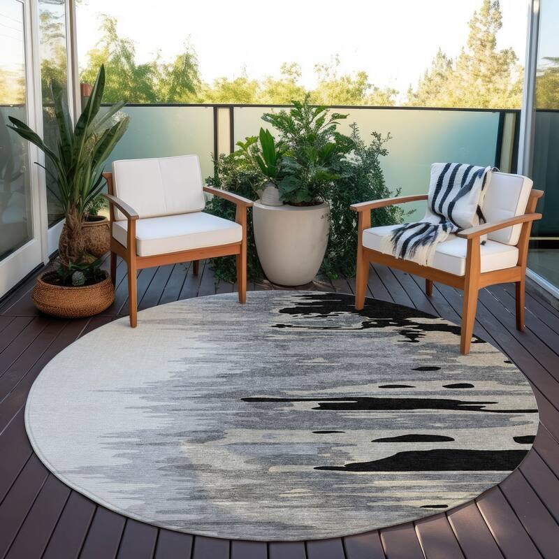 Machine Washable Indoor/ Outdoor Brushstrokes Ombre Chantille Rug