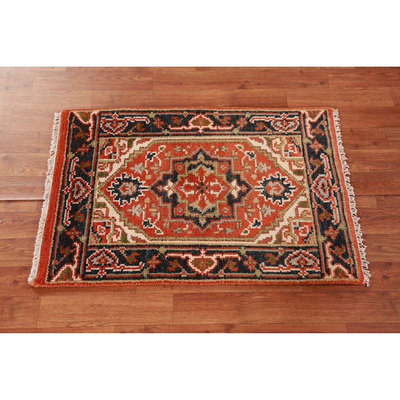 Orange Heriz Serapi Foyer Rug Oriental Handmade Wool Carpet - 2'0" x 3'0"