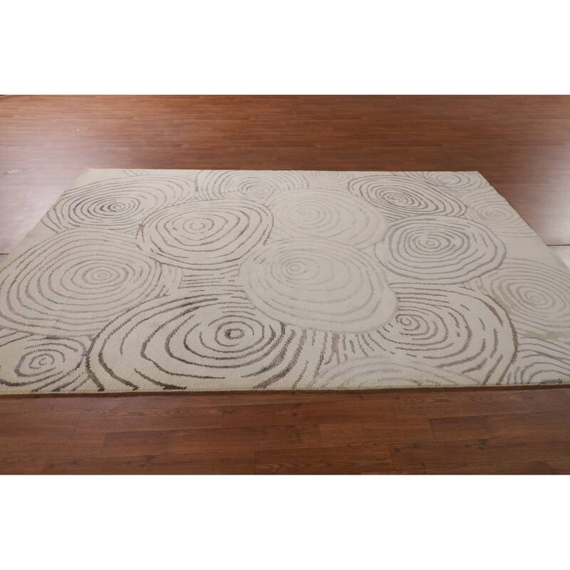 Beige Nepalese Modern Area Rug Handmade Wool Carpet - 6'0" x 8'7"