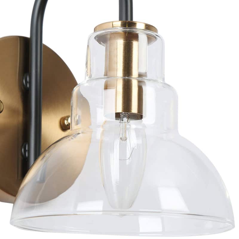 Modern Black Gold 1-Light Wall Sconce Lighting Glass Bathroom Vanity Lights - 5.5" L x 7.5" W x 8" H