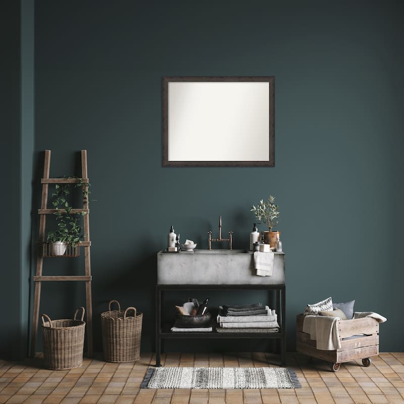 Dappled Narrow Non-Beveled Wood Framed Bathroom Vanity Wall Mirror