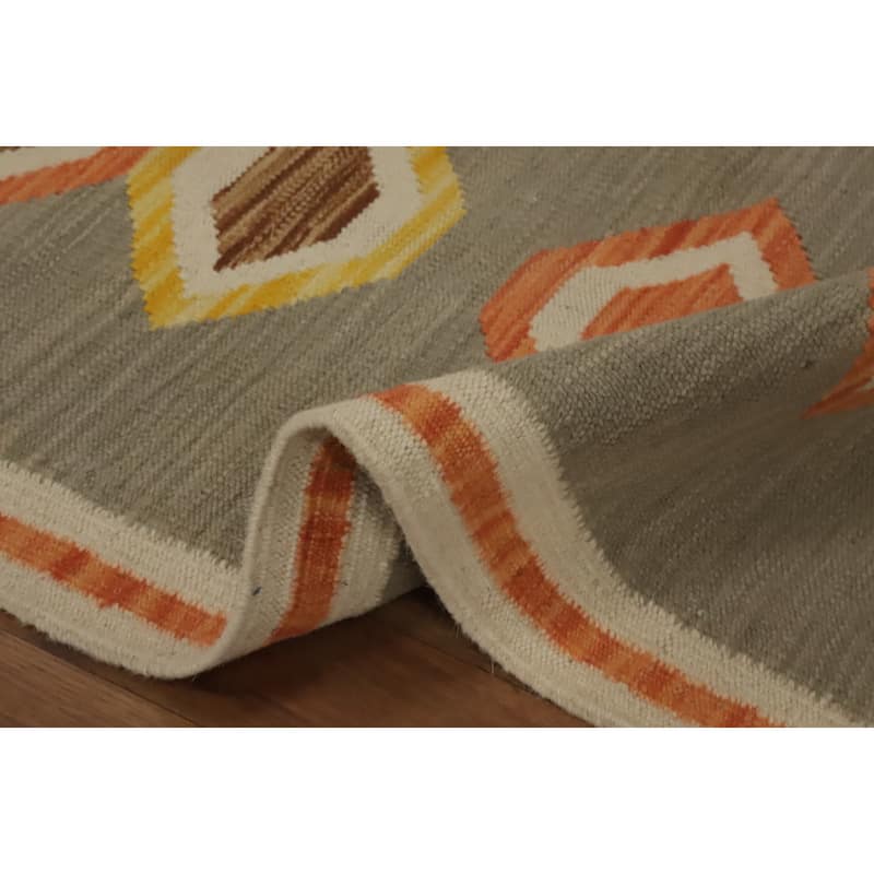Hand Woven Oriental 100% Wool Carpet Southwestern Tribal Greys & Charcoal Kilim Area Rug - 4' 4'' X 2' 0''