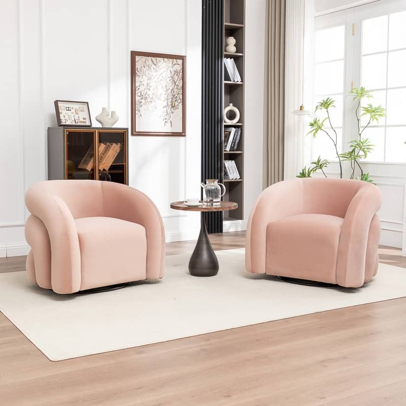 SEYNAR Modern Glam Velvet 360 Degree Swivel Accent Armchair with Tufted Back Set of 2 - Pink