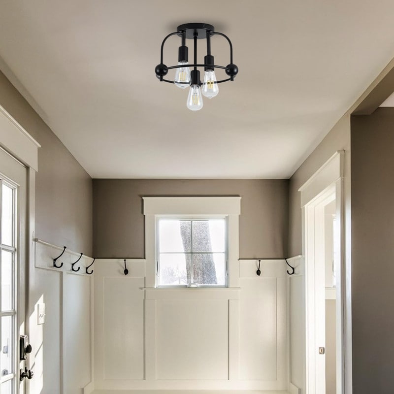 3 Light light fixtures metal semi flush mount black gold ceiling lamp