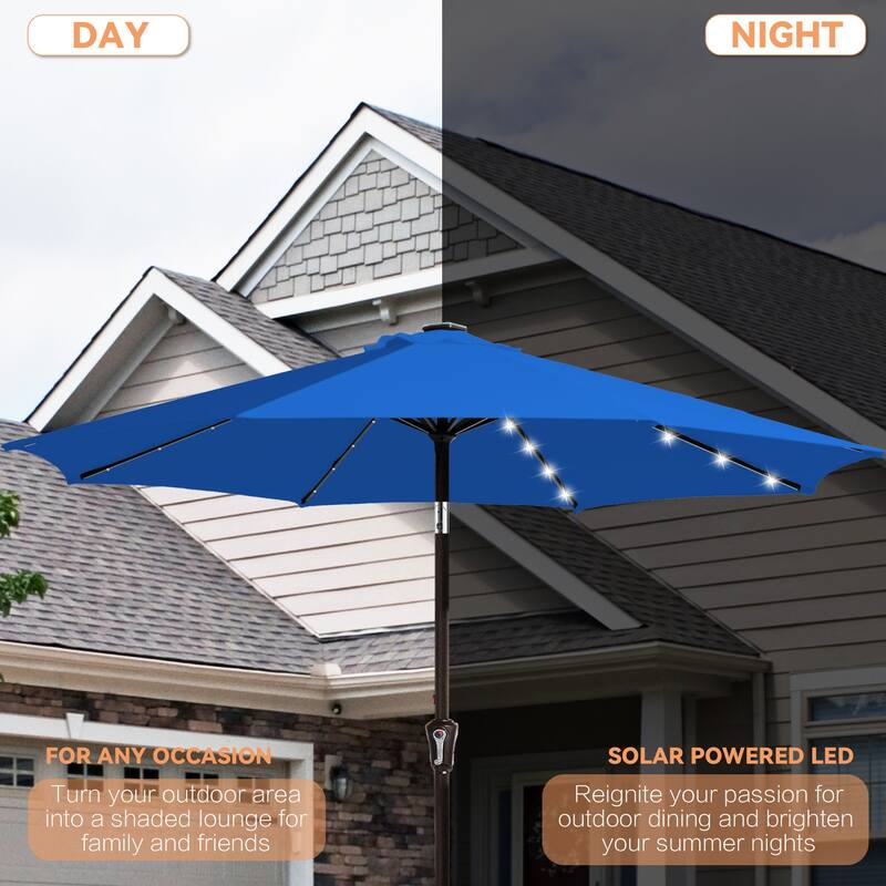 10ft Patio Market Umbrella with LED Lights,Crank & Tilt