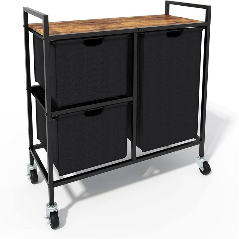 Rolling Laundry Hamper with Shelf - 13"D x 30"W x 31"H - Black - 13"D x 30"W x 31"H